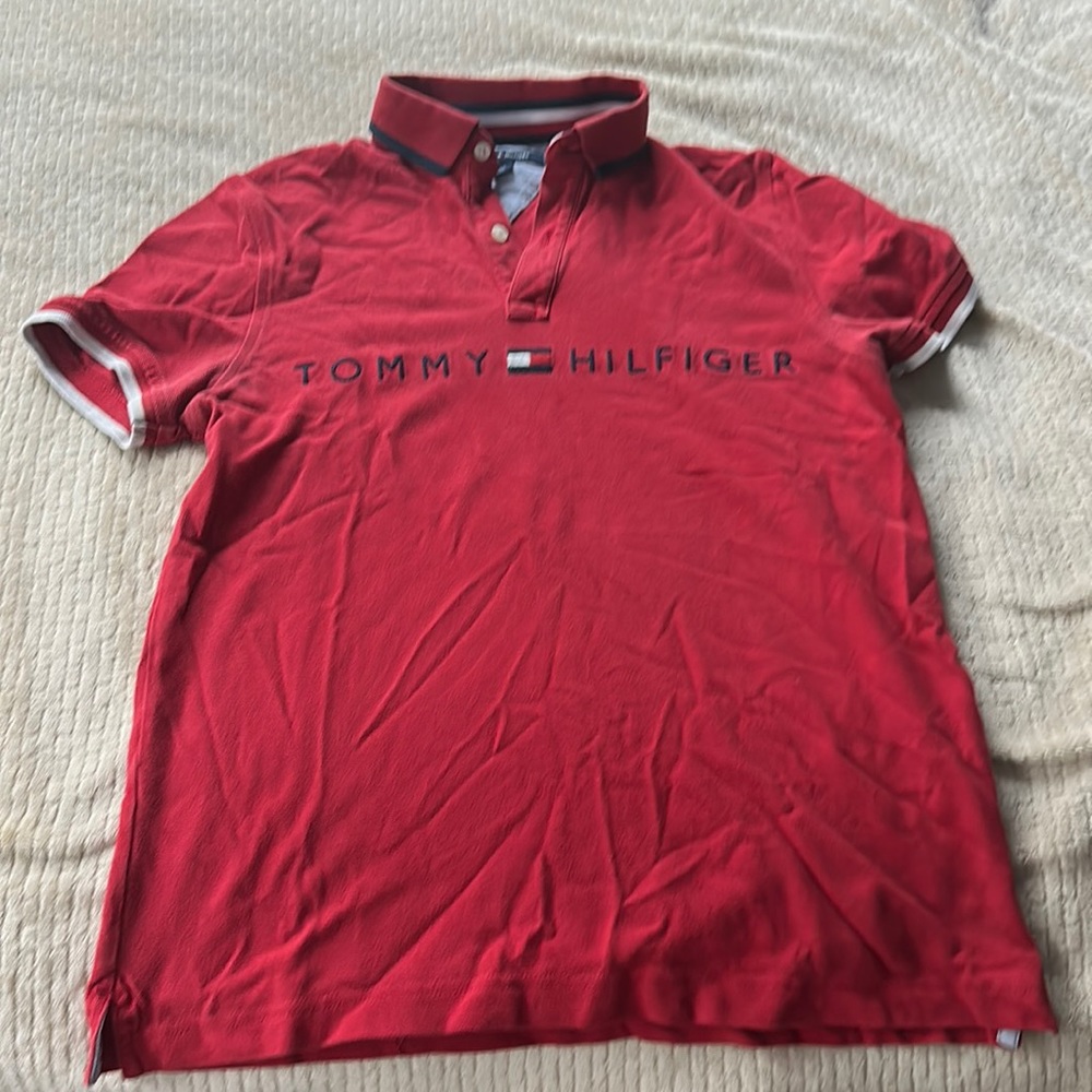 Red collared shirt